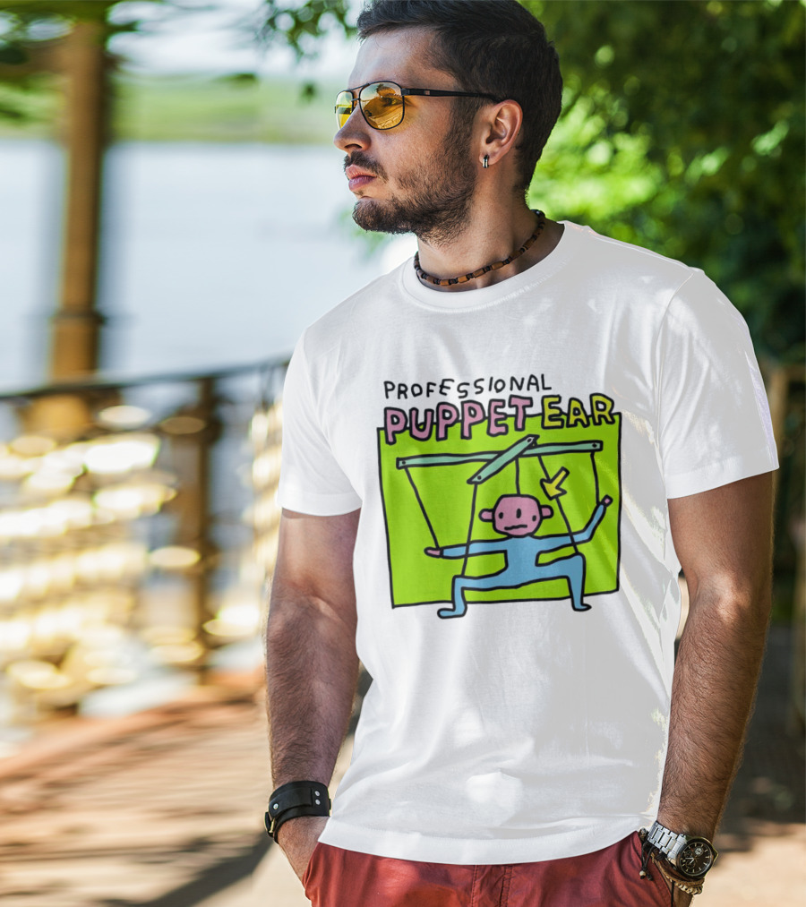 Professional Puppet Ear Illustration Marooned On Vibrant Green Background T-Shirt