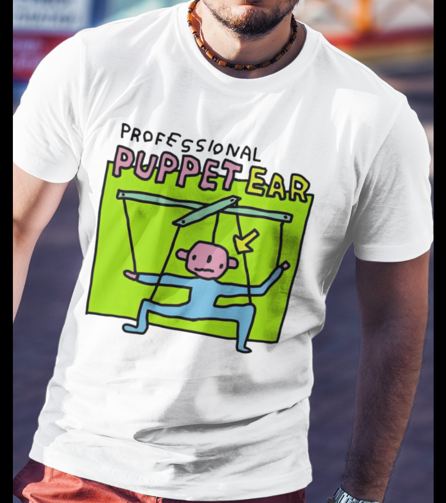 Professional Puppet Ear Illustration Marooned On Vibrant Green Background T-Shirt