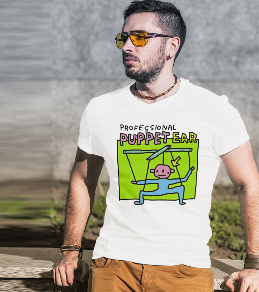 Professional Puppet Ear Illustration Marooned On Vibrant Green Background T-Shirt