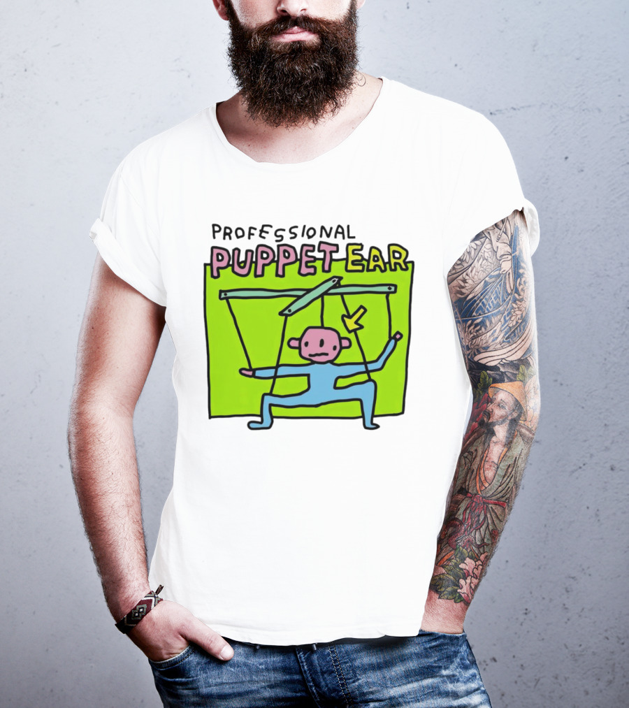 Professional Puppet Ear Illustration Marooned On Vibrant Green Background T-Shirt