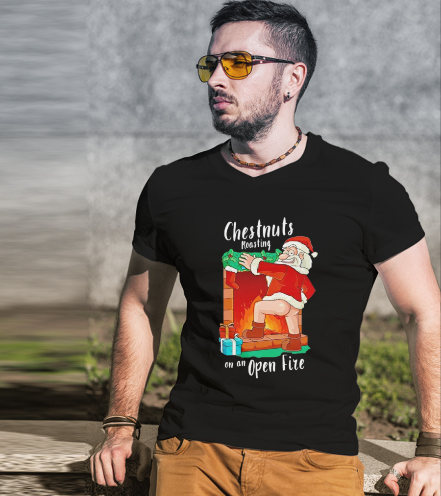 Chestnuts Roasting On An Open Fire Santa Claus Christmas T-Shirt