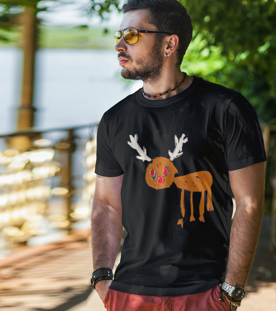 Reindeer Ugly Holiday Rudolf Drawing T-Shirt