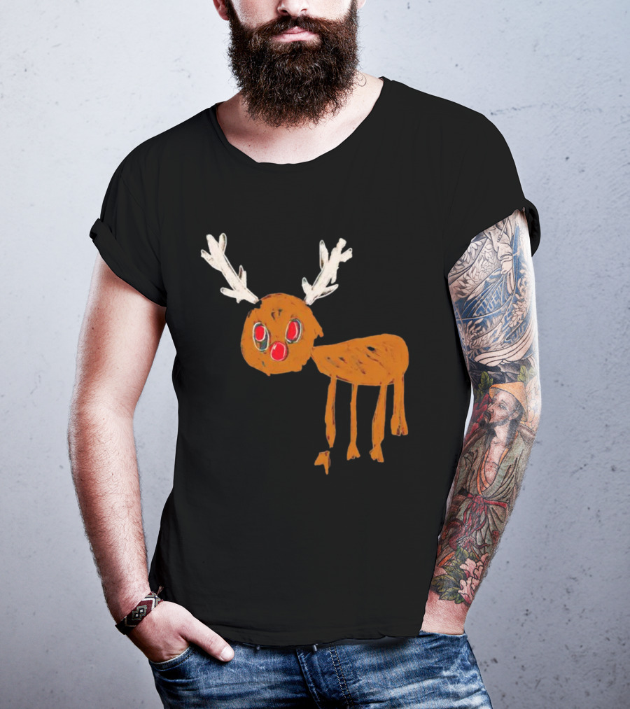 Reindeer Ugly Holiday Rudolf Drawing T-Shirt