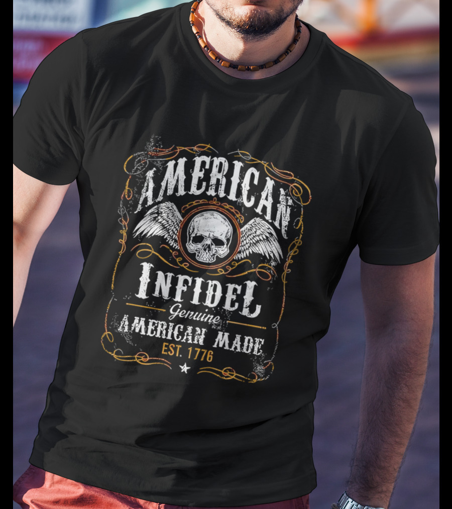 American Infidel Genuine American Made Est 1776 Skull Wings T-Shirt