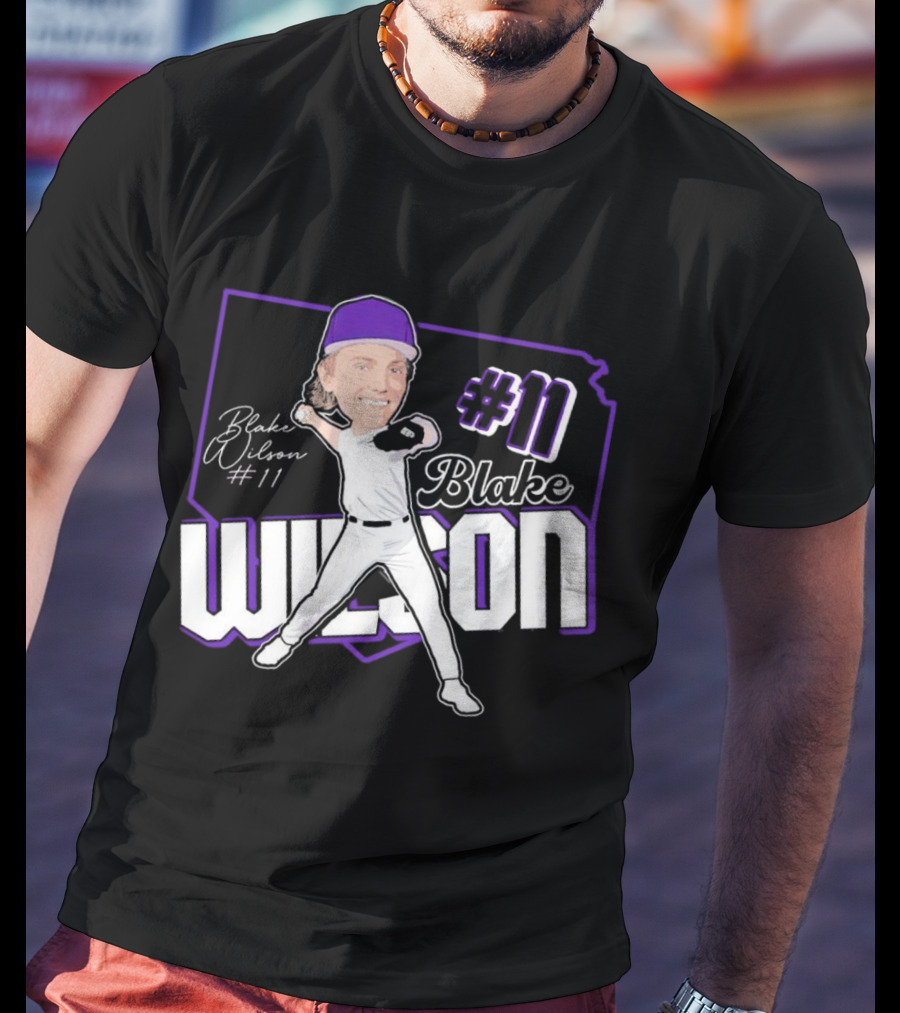 Blake Wilson #11 Kansas State Wildcats Baseball Cartoon Signature T-Shirt
