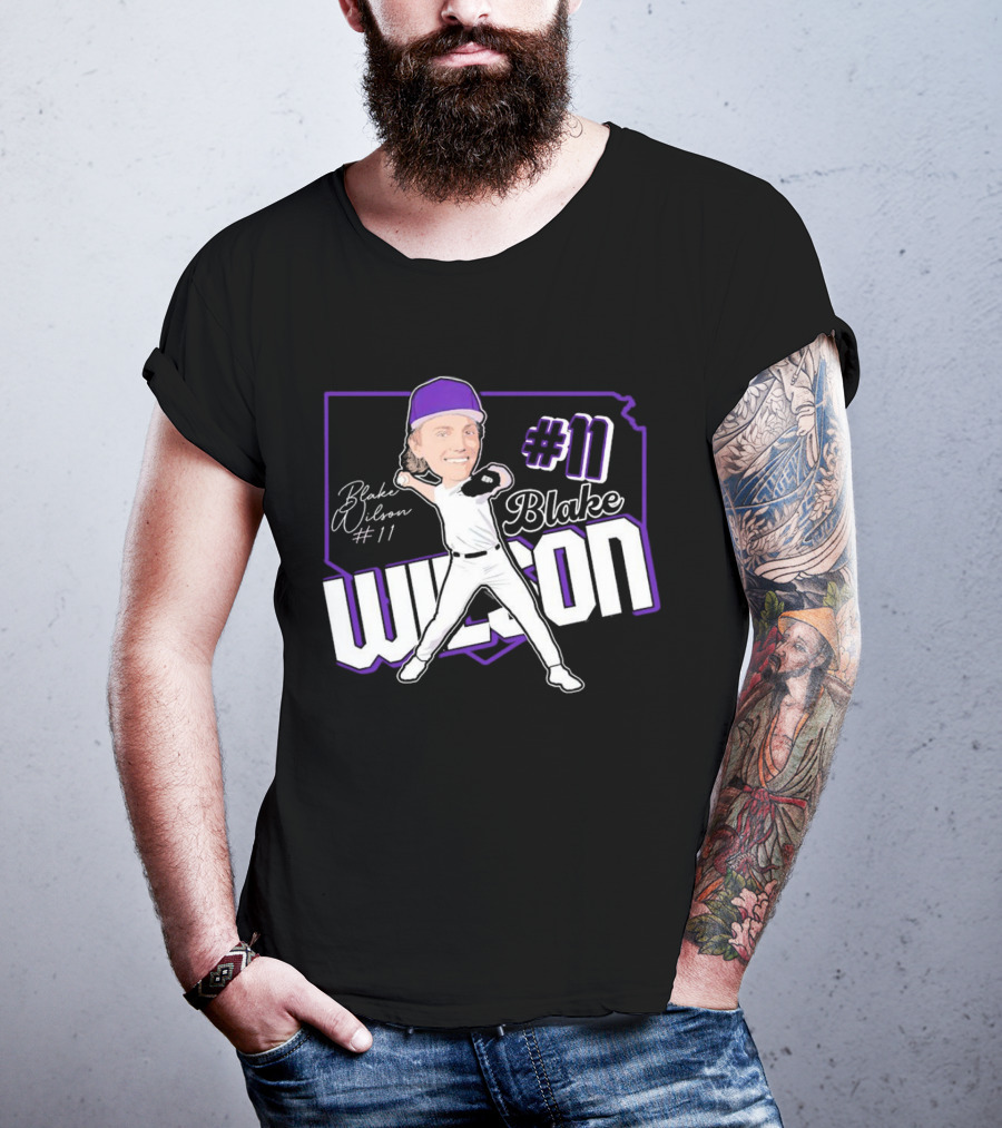 Blake Wilson #11 Kansas State Wildcats Baseball Cartoon Signature T-Shirt