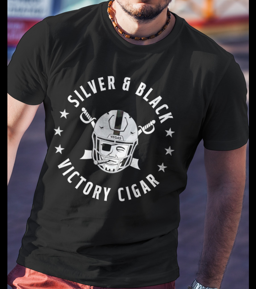 Silver And Black Vegas Victory Cigar Raiders Helmet T-Shirt