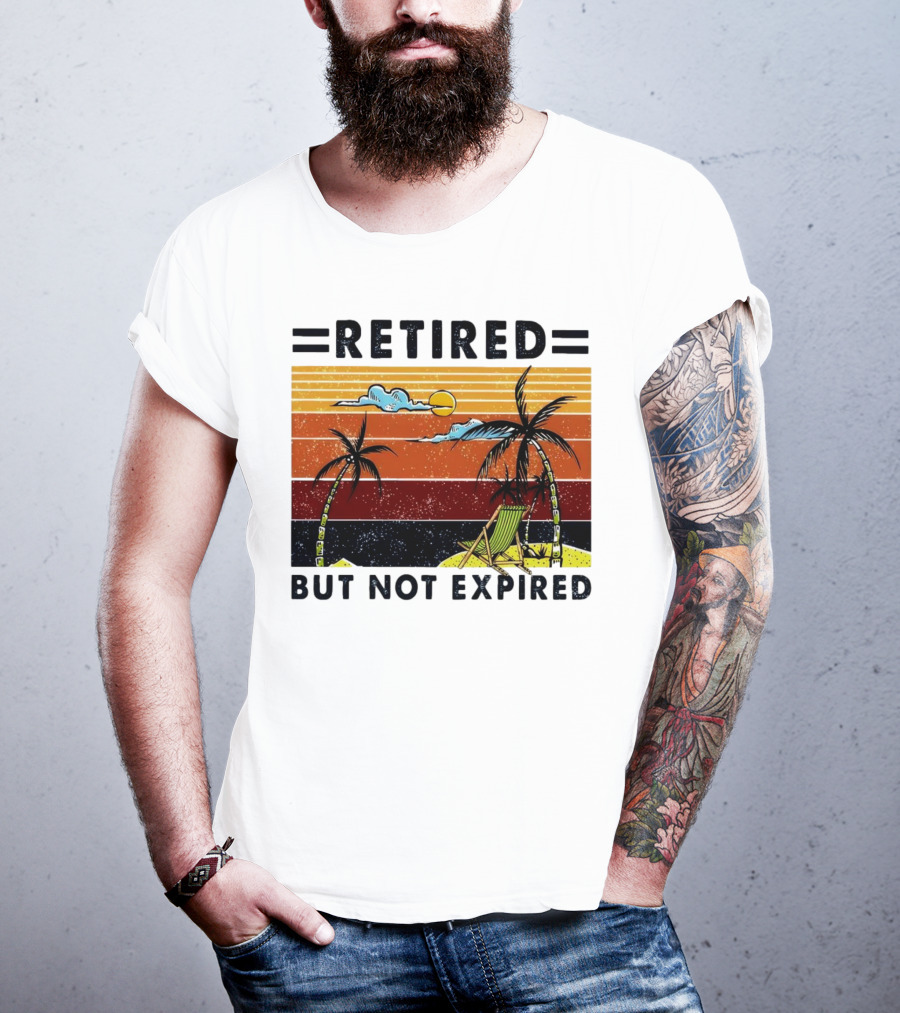 Retired But Not Expired Beach Vintage Sunset Palm Trees Chair Retro T-Shirt