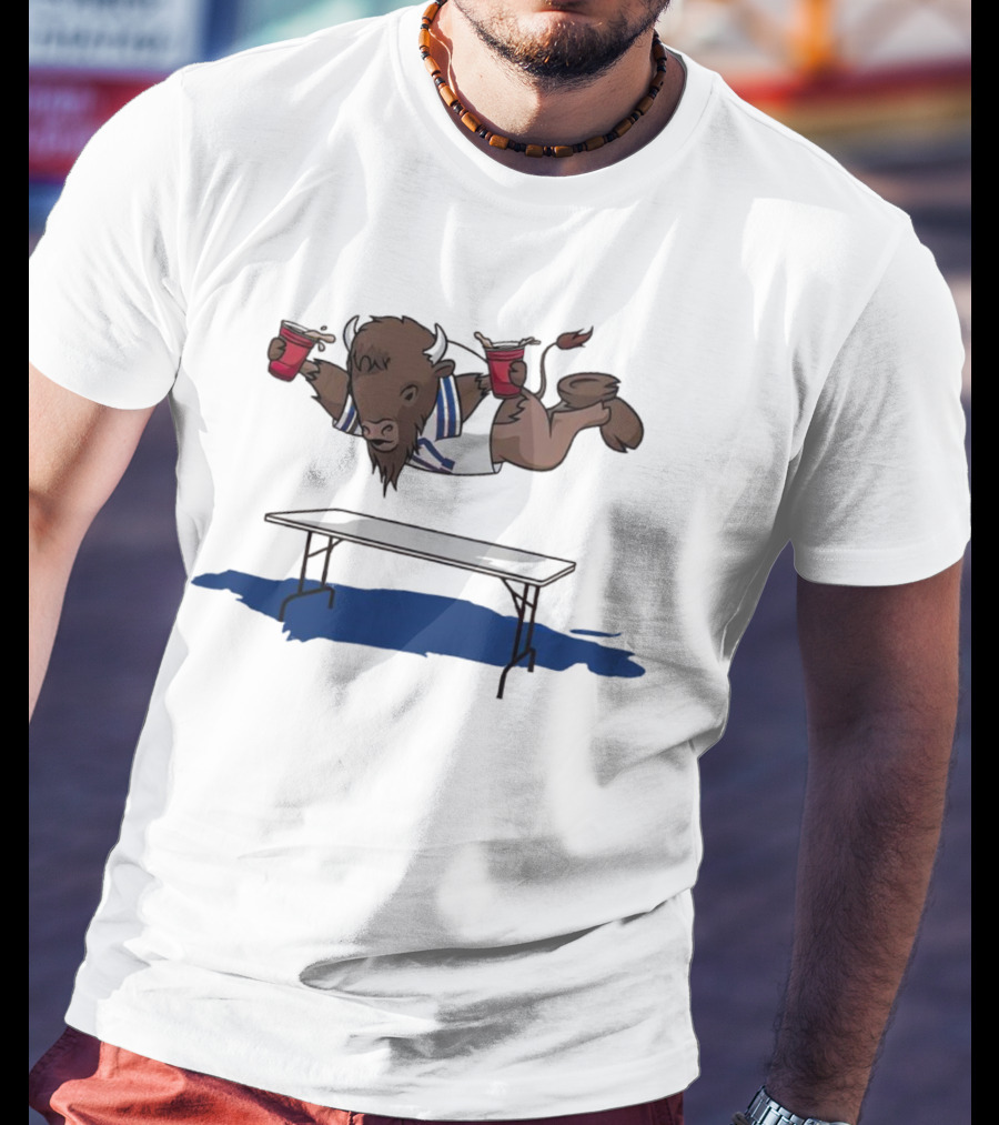 Buffalo Bills Smash Tables Jumping Bison With Red Cups T-Shirt