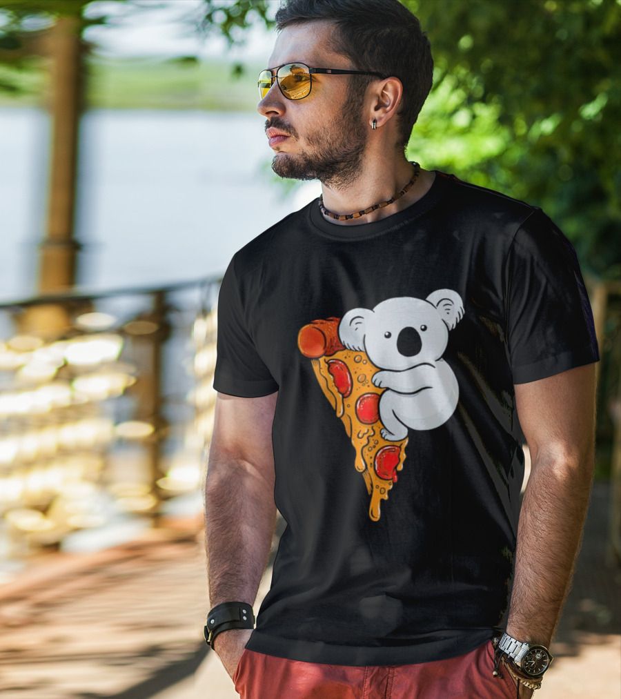 Koala Hugging Pizza Slice Cartoon T-Shirt