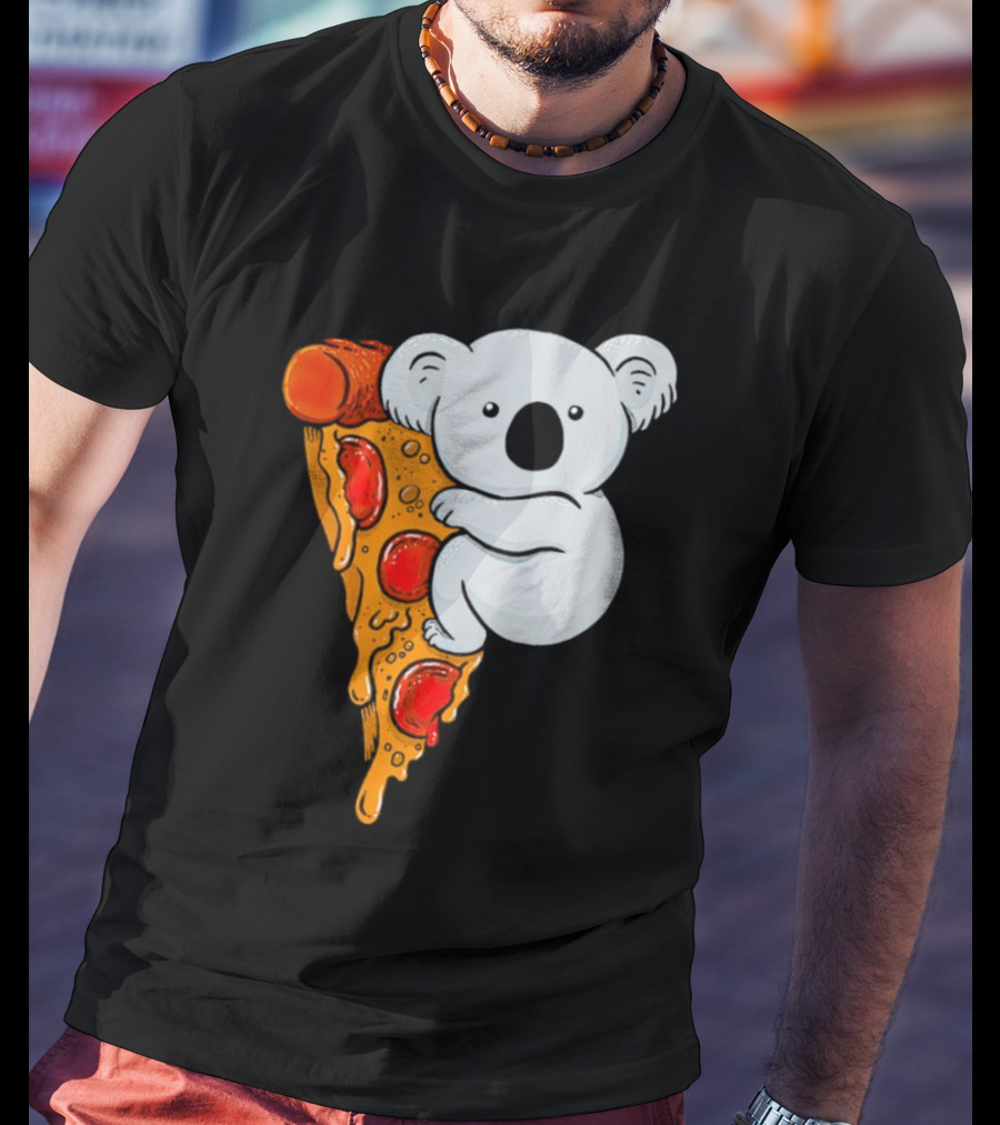 Koala Hugging Pizza Slice Cartoon T-Shirt