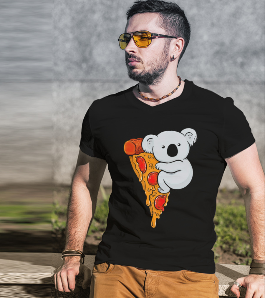Koala Hugging Pizza Slice Cartoon T-Shirt