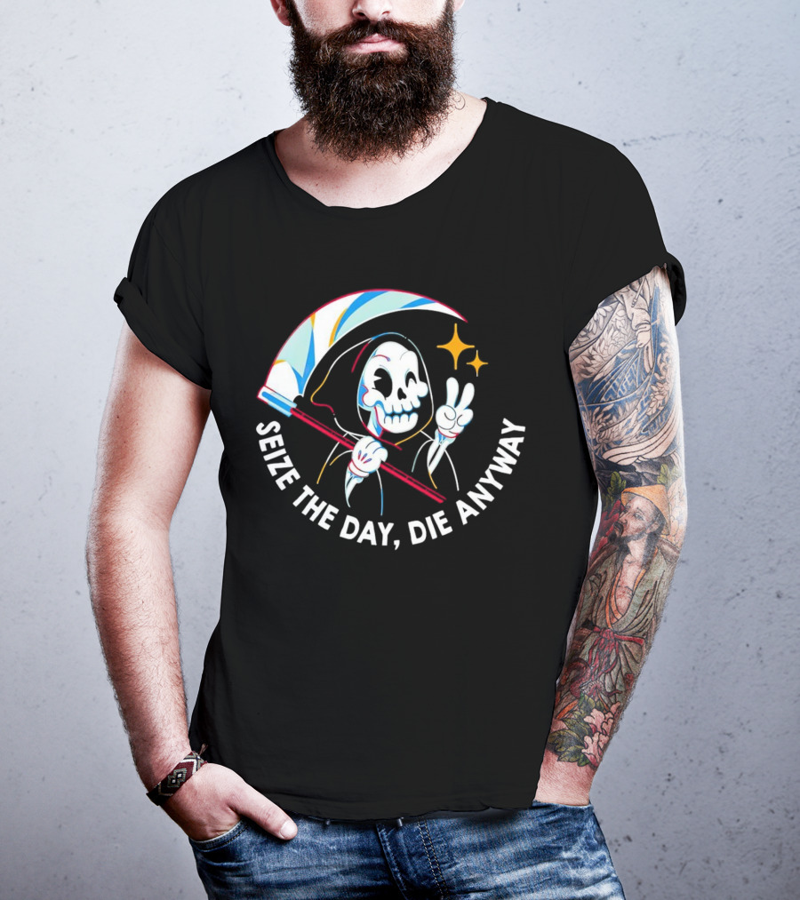 Seize The Day Die Anyway Grim Reaper Peace Sign T-Shirt