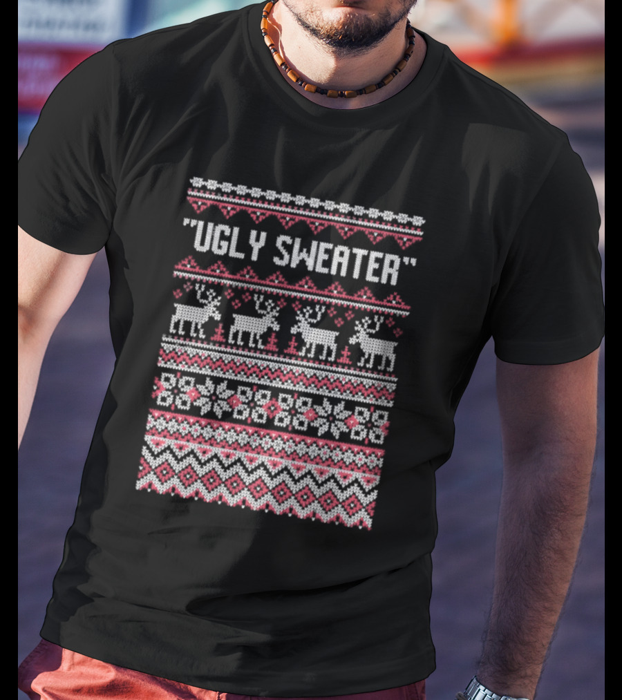 Ugly Sweater Christmas Reindeer Snowflake T-Shirt