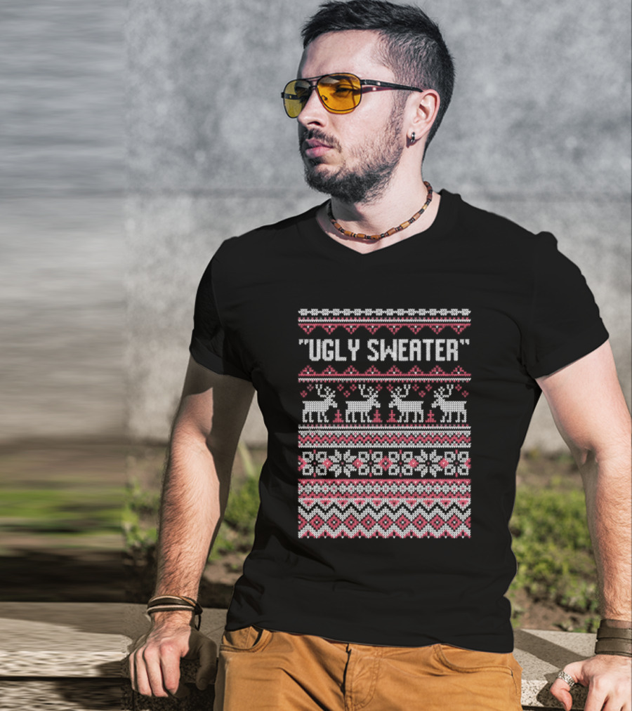 Ugly Sweater Christmas Reindeer Snowflake T-Shirt