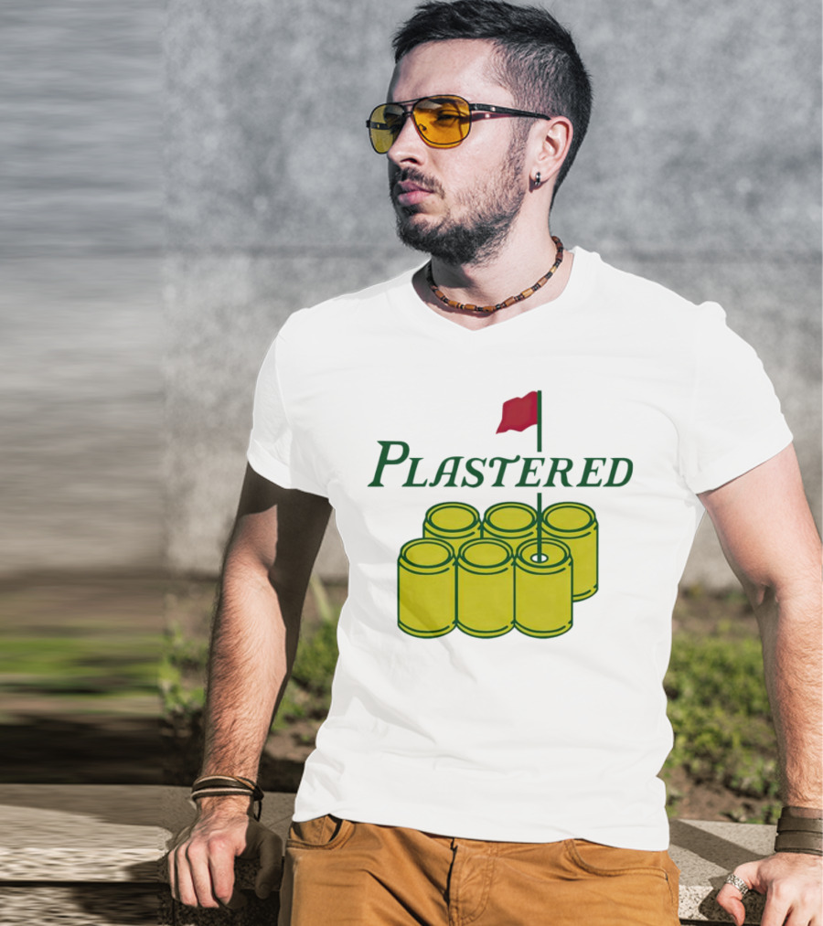 Plastered Flag With Beer Can Pyramid And Red Golf Pin T-Shirt