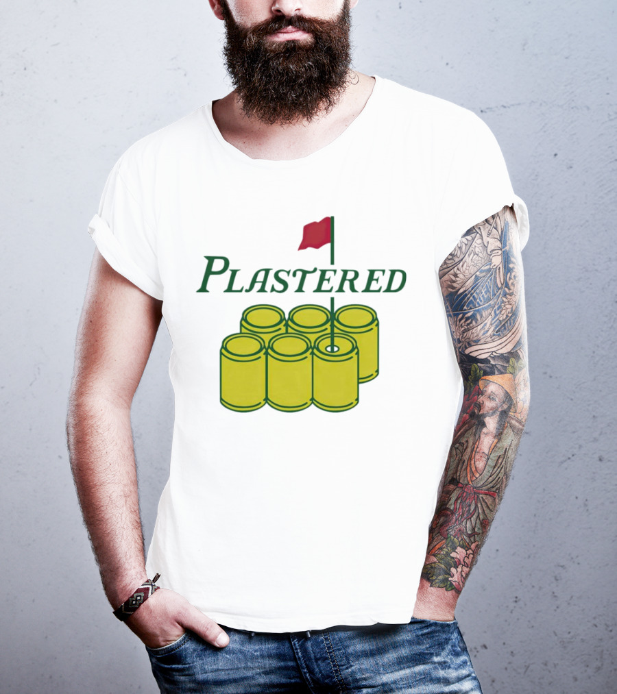 Plastered Flag With Beer Can Pyramid And Red Golf Pin T-Shirt