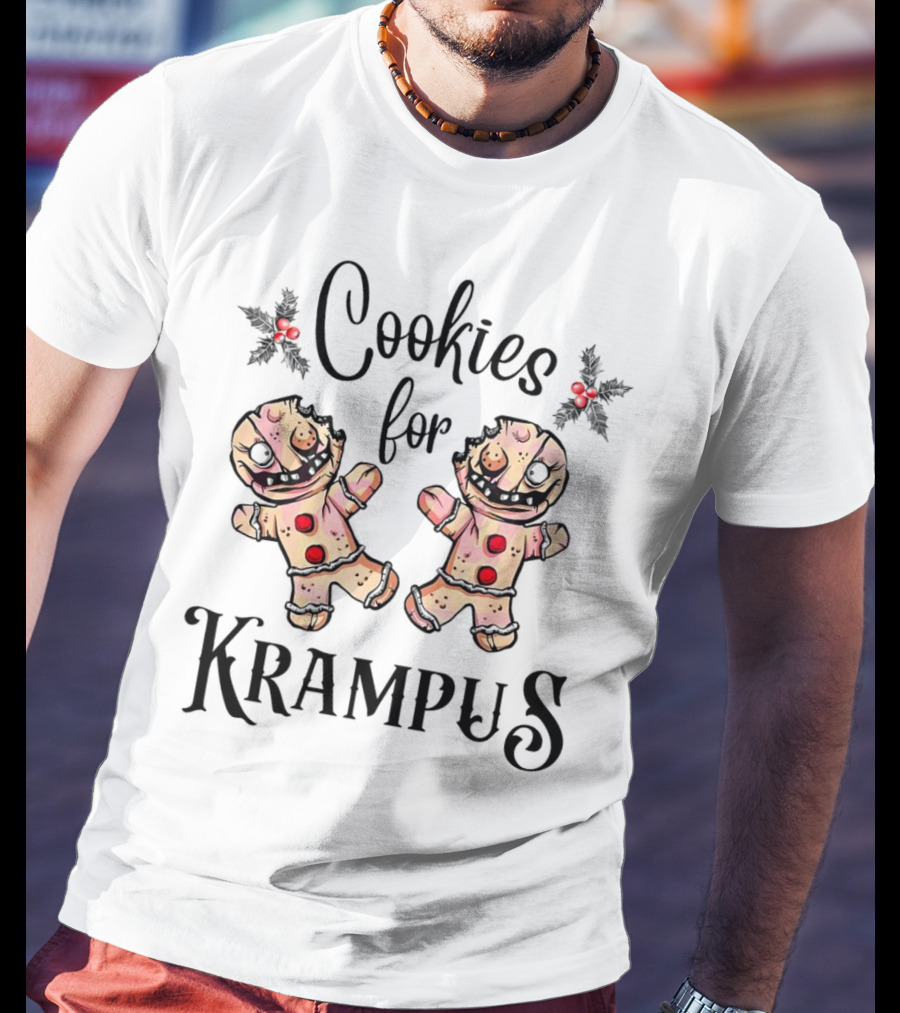 Cookies For Krampus Creepy Gingerbread Man Holly Berries T-Shirt