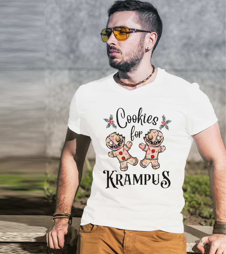 Cookies For Krampus Creepy Gingerbread Man Holly Berries T-Shirt