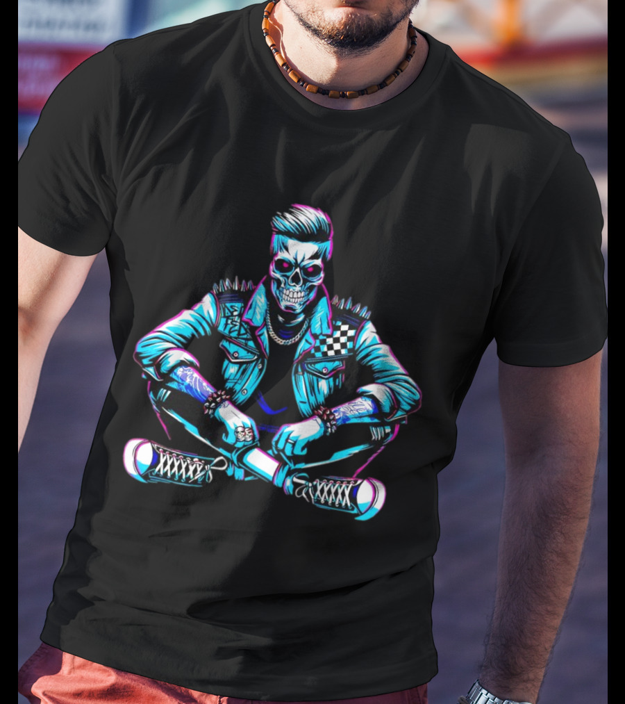 TTD Wrestling Mr. Dead Fed Skull Punk Skeleton With Spiked Jacket And Tattoos T-Shirt