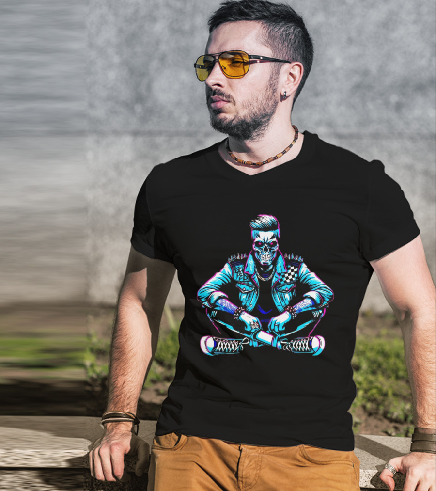 TTD Wrestling Mr. Dead Fed Skull Punk Skeleton With Spiked Jacket And Tattoos T-Shirt