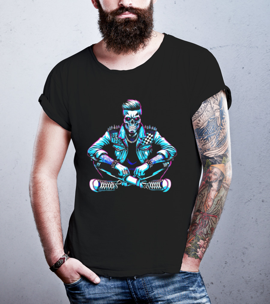 TTD Wrestling Mr. Dead Fed Skull Punk Skeleton With Spiked Jacket And Tattoos T-Shirt