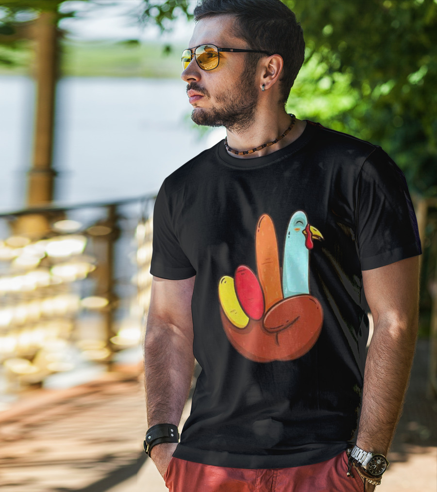 Peace For Turkeys Hand Gesture Turkey Pardon Humor T-Shirt