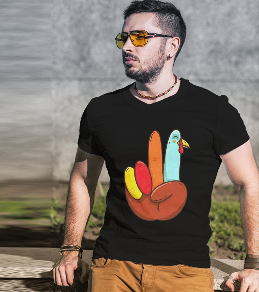 Peace For Turkeys Hand Gesture Turkey Pardon Humor T-Shirt