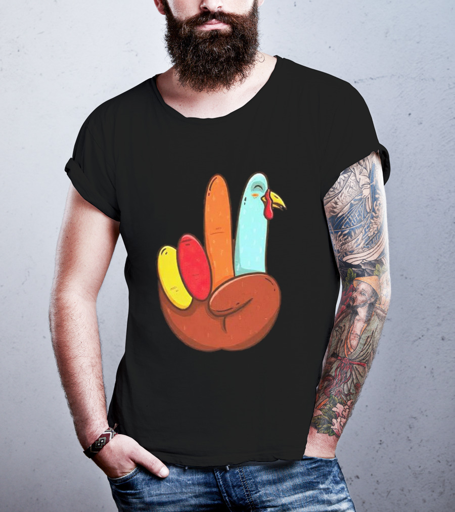Peace For Turkeys Hand Gesture Turkey Pardon Humor T-Shirt