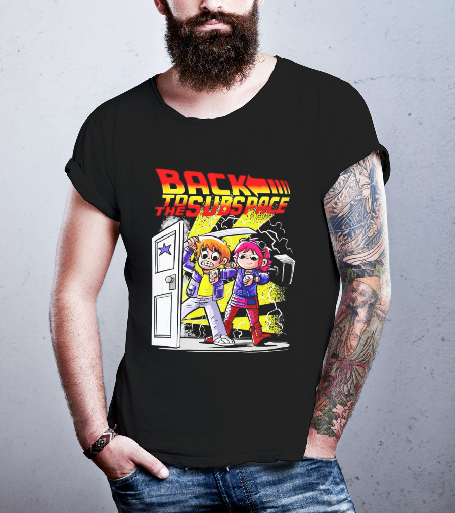 Back To The Subspace Scott Pilgrim And Ramona With Retro Door And Lightning T-Shirt