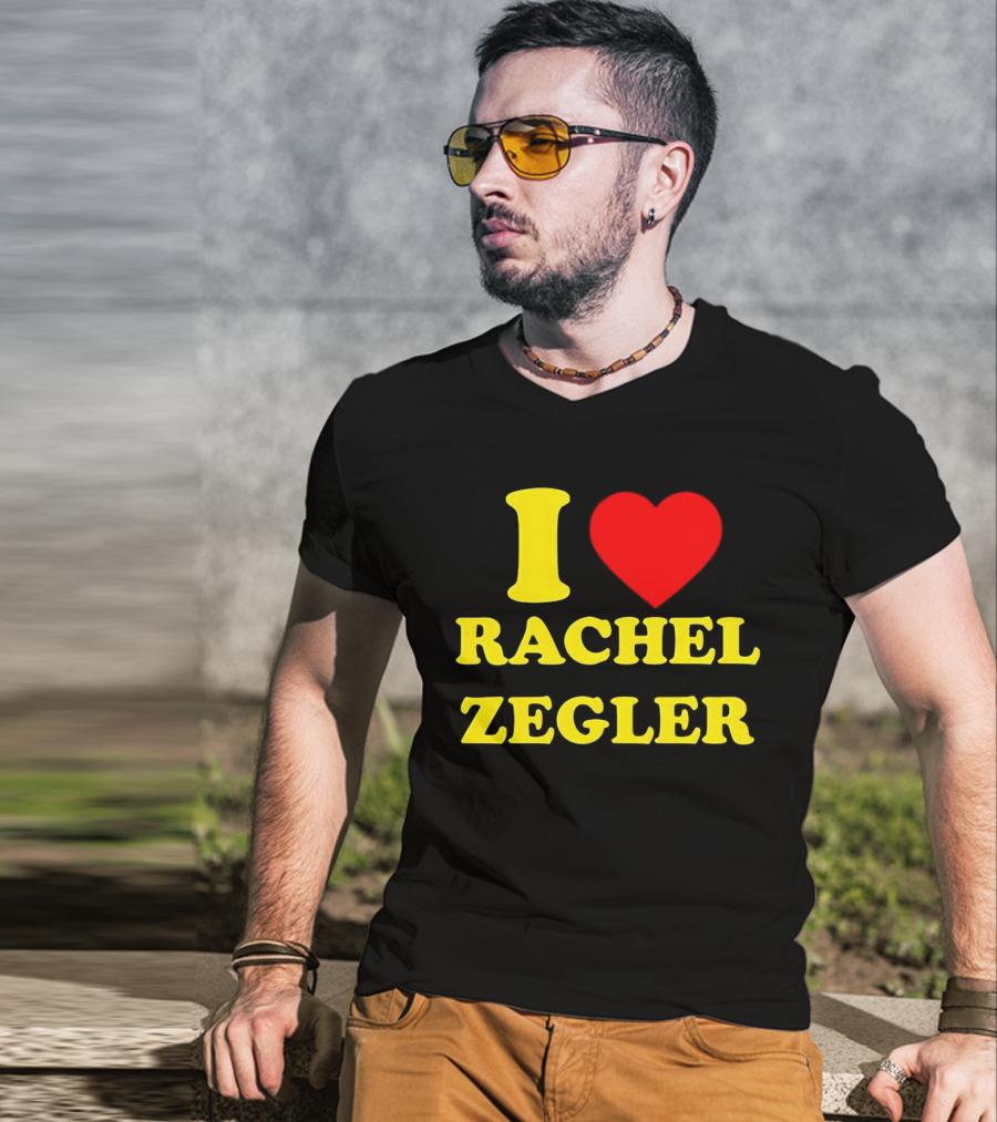 I Love Rachel Zegler Bold Yellow Letters With Red Heart T-Shirt