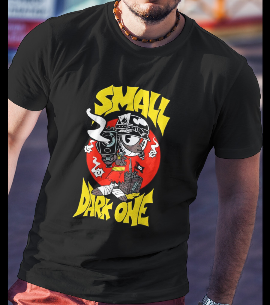 Small Dark One Gunsmoke Skateboard Pizza Character T-Shirt