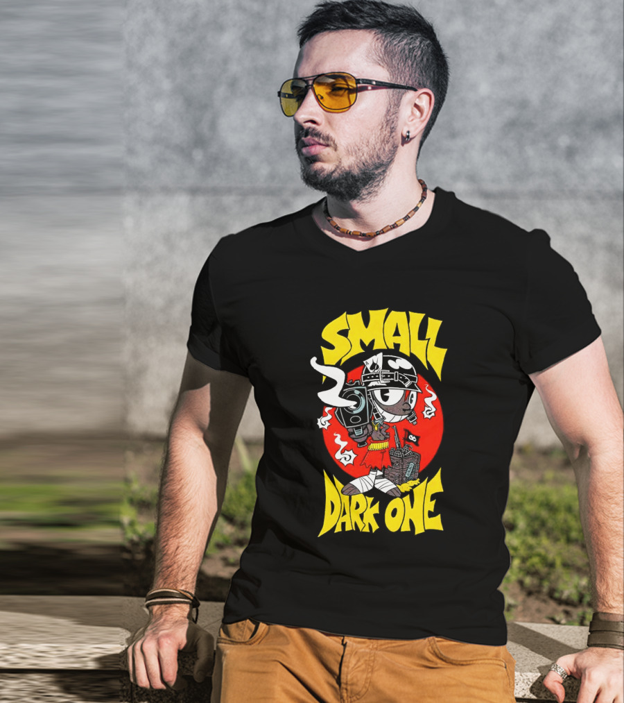 Small Dark One Gunsmoke Skateboard Pizza Character T-Shirt