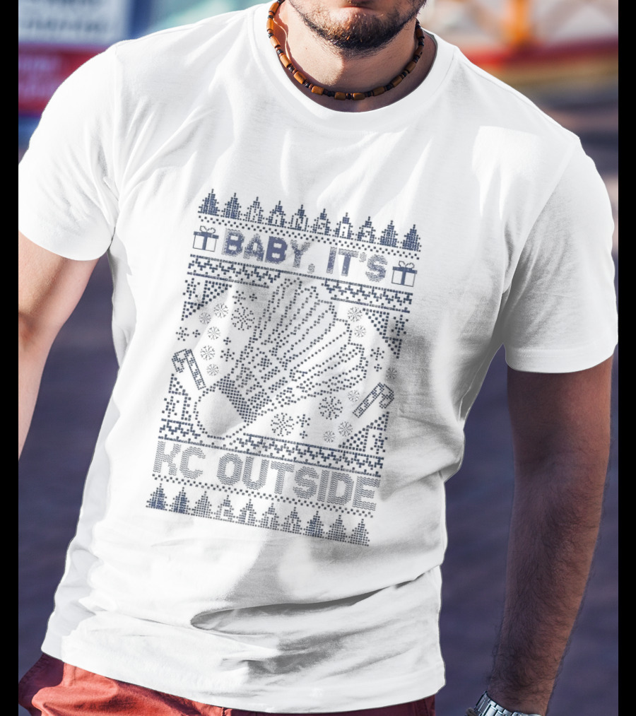 Baby It’s KC Outside Ugly Sweater Style With Mittens And Winter Icons T-Shirt