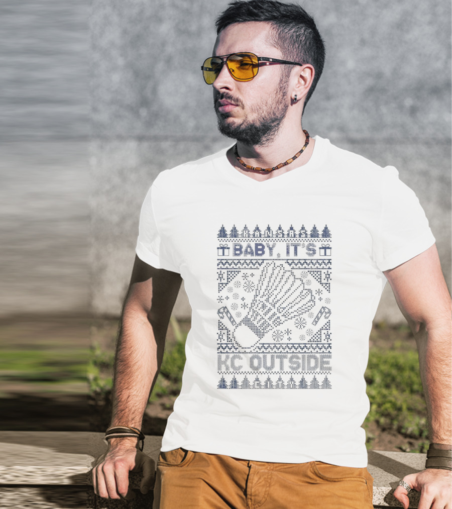 Baby It’s KC Outside Ugly Sweater Style With Mittens And Winter Icons T-Shirt