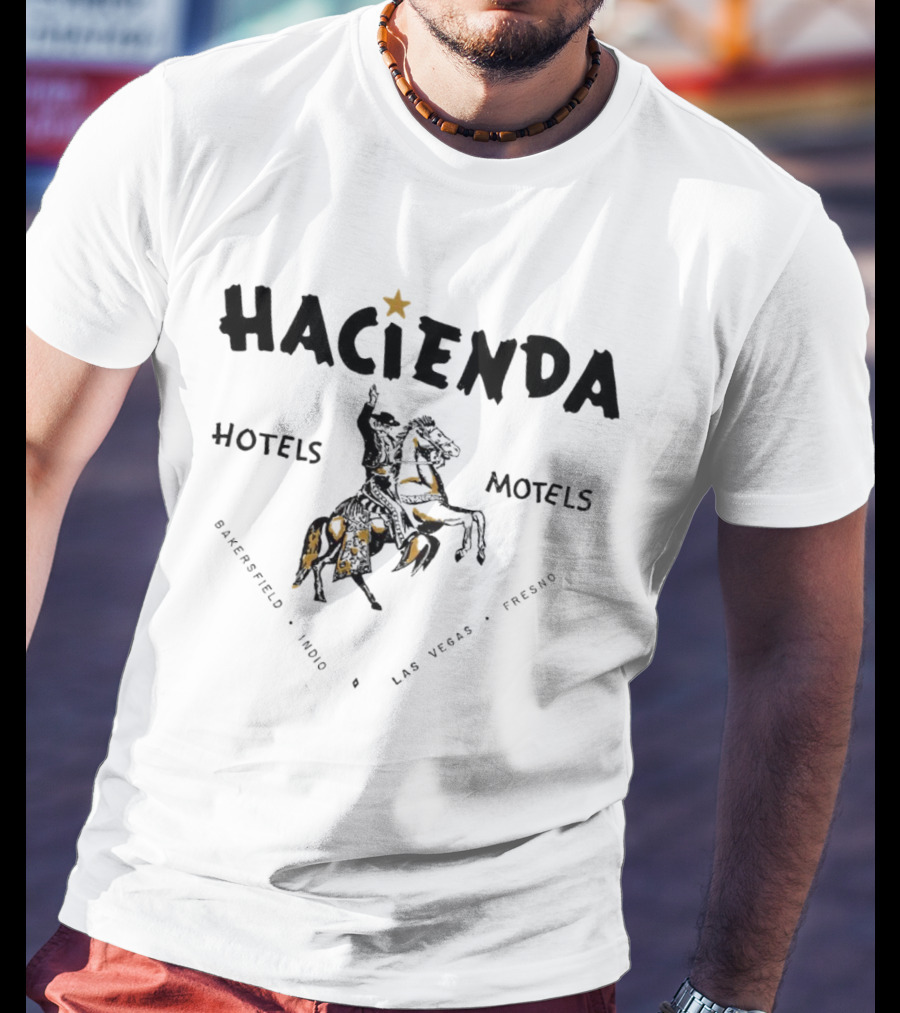 Hacienda Hotels Motels Bakersfield Indio Las Vegas Fresno Vintage Star Rider T-Shirt