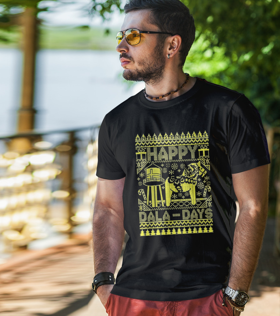 Andersonville Happy Dala Days Christmas Sweater Pattern With Water Tower And Dala Horse T-Shirt