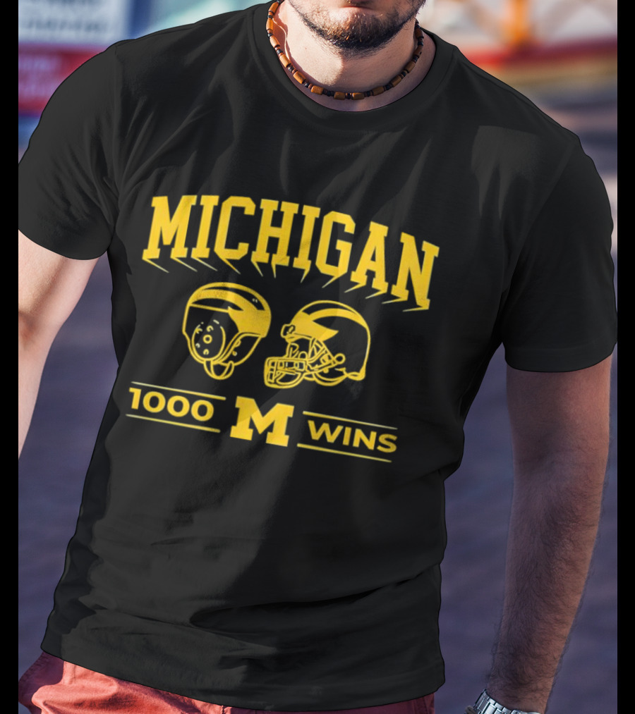 Michigan Wolverines 1000 Wins Football Helmets T-Shirt