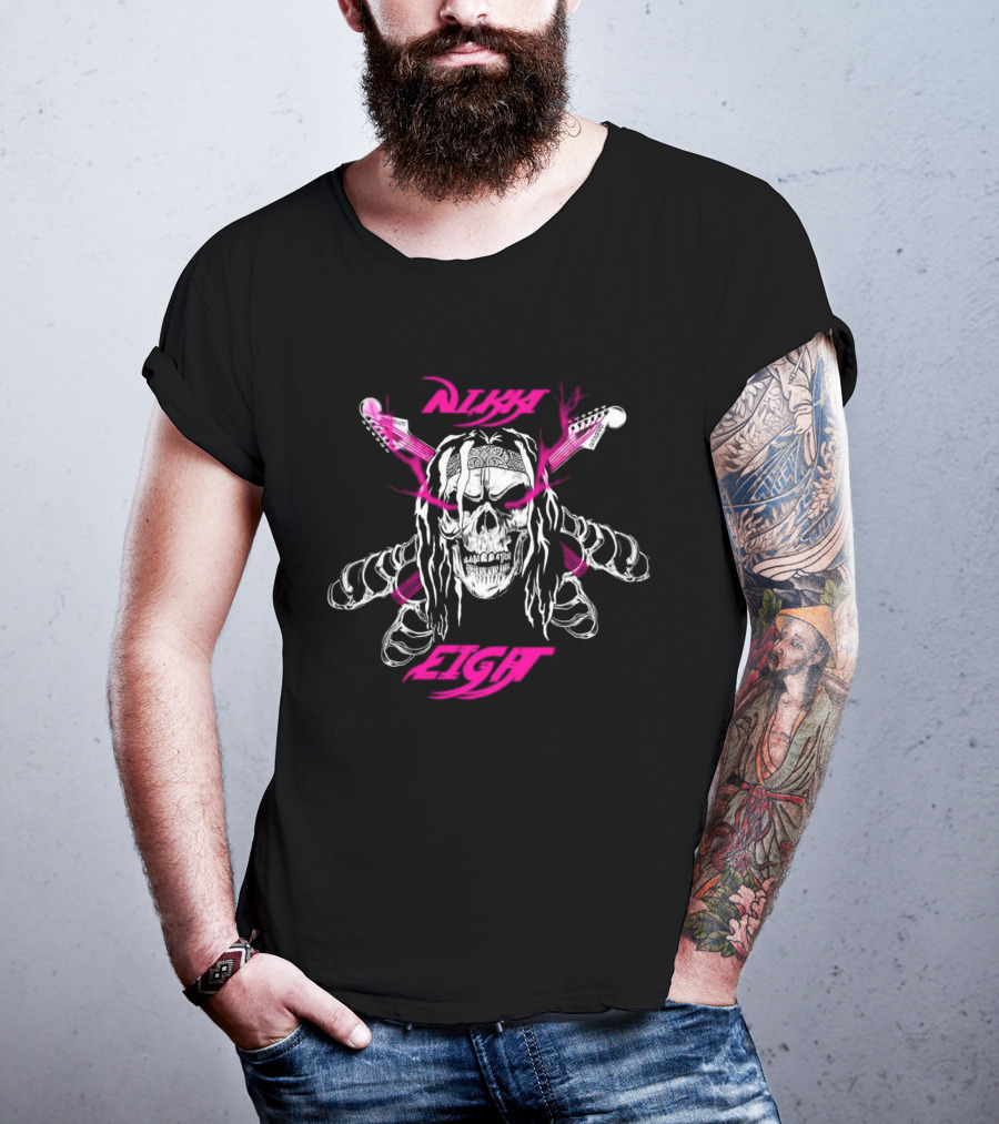 Nikki Eight Eight Skull Crossbones Guitars Pink Bandana T-Shirt