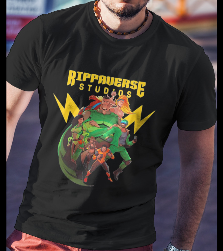 Rippaverse Studios Superhero Team Iconic Action Characters T-Shirt