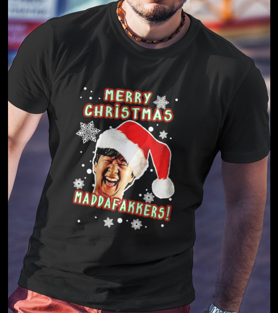 Merry Christmas Maddafakkers Ken Jeong Santa Hat Snowflakes T-Shirt