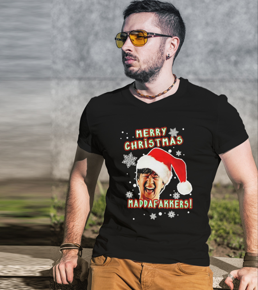 Merry Christmas Maddafakkers Ken Jeong Santa Hat Snowflakes T-Shirt