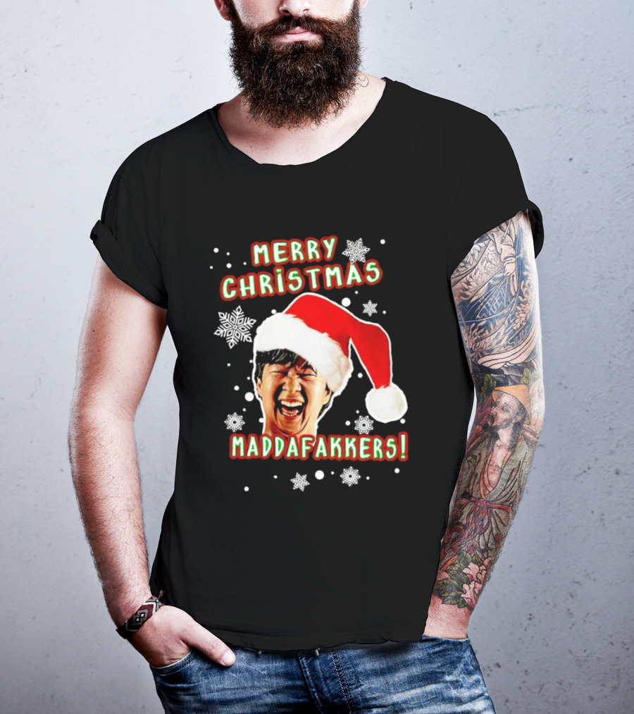 Merry Christmas Maddafakkers Ken Jeong Santa Hat Snowflakes T-Shirt