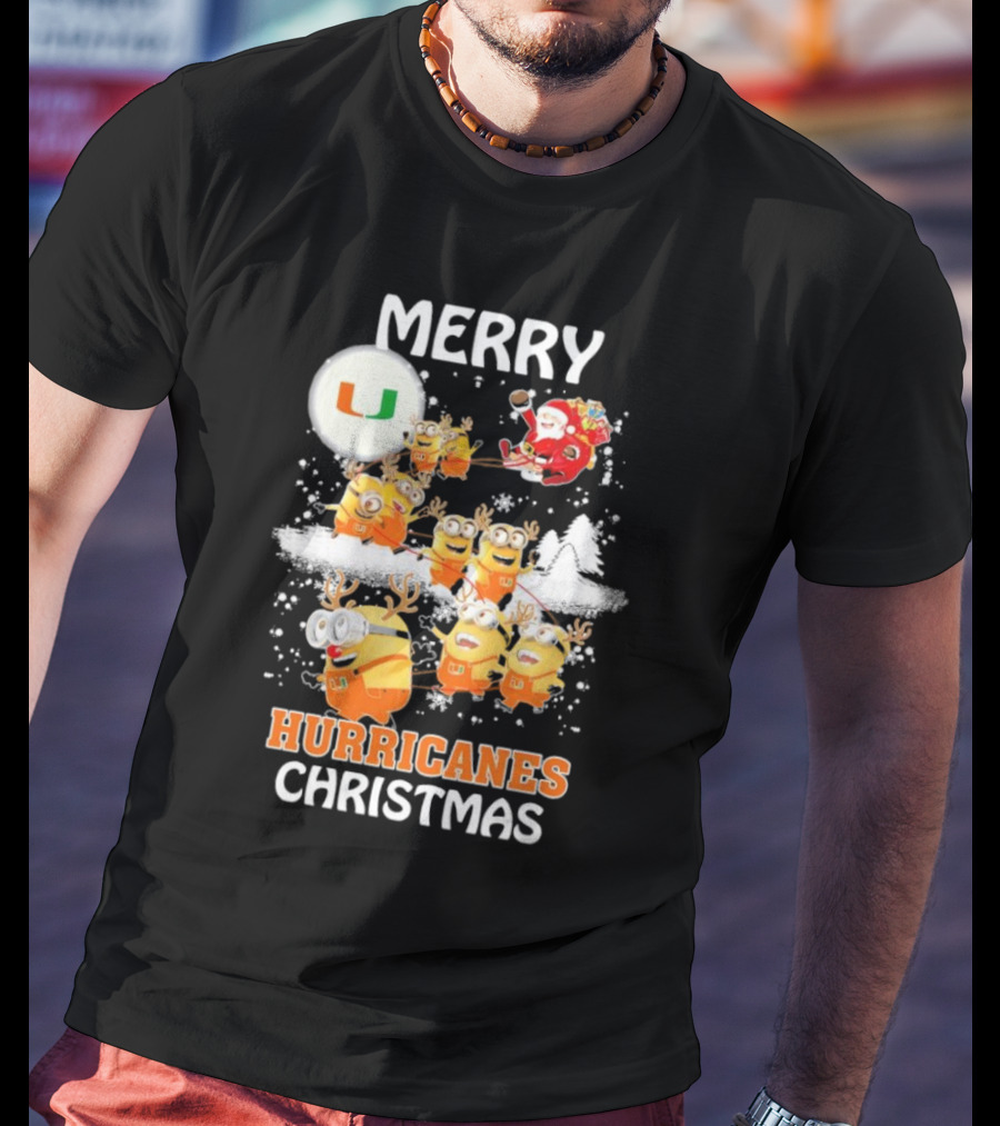 Merry Minions Miami Hurricanes Christmas T-Shirt