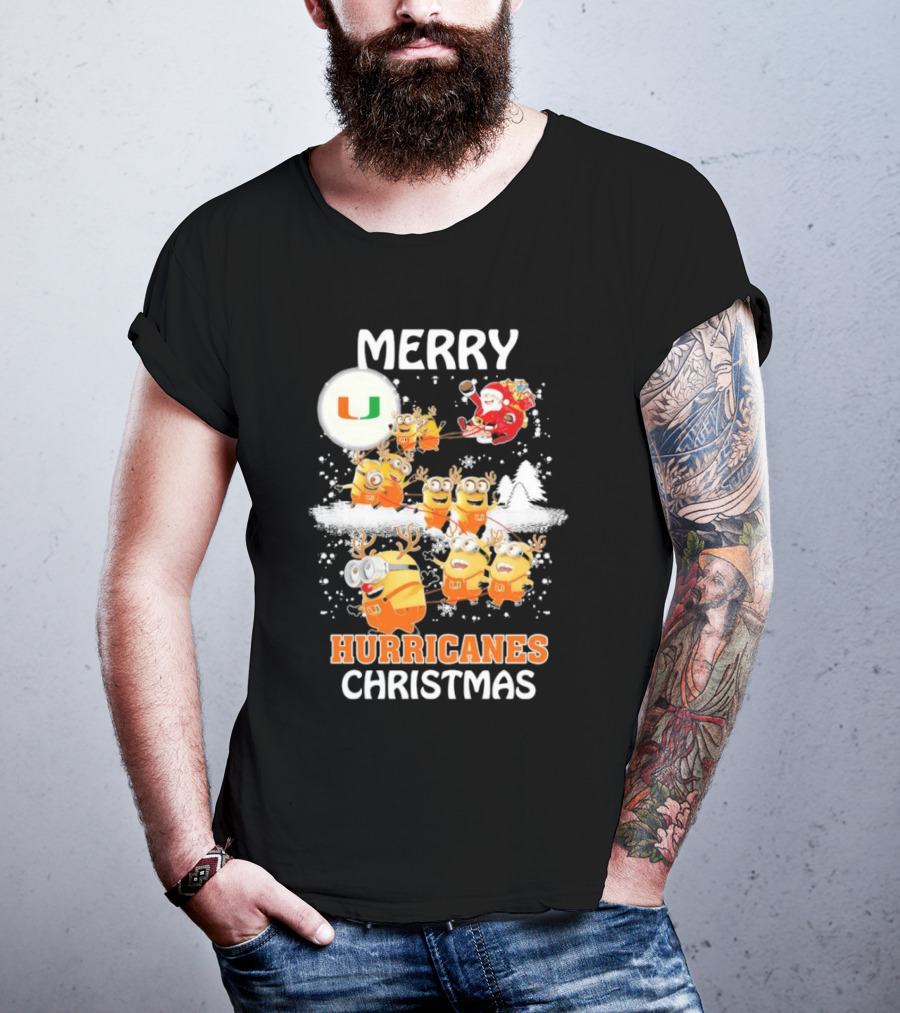 Merry Minions Miami Hurricanes Christmas T-Shirt