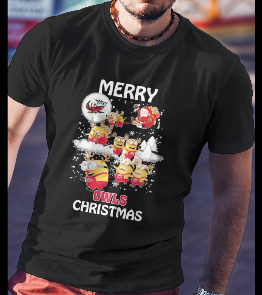 Minions Merry Temple Owls Christmas Santa Snow Scene T-Shirt