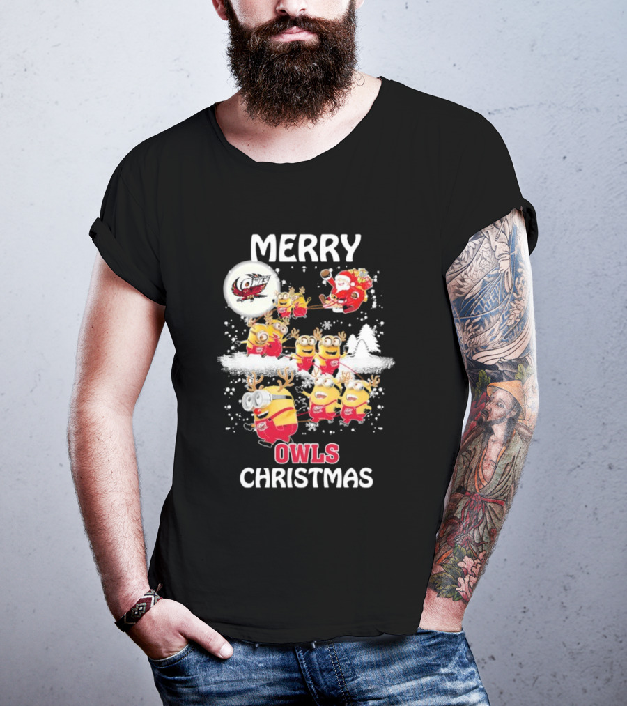 Minions Merry Temple Owls Christmas Santa Snow Scene T-Shirt