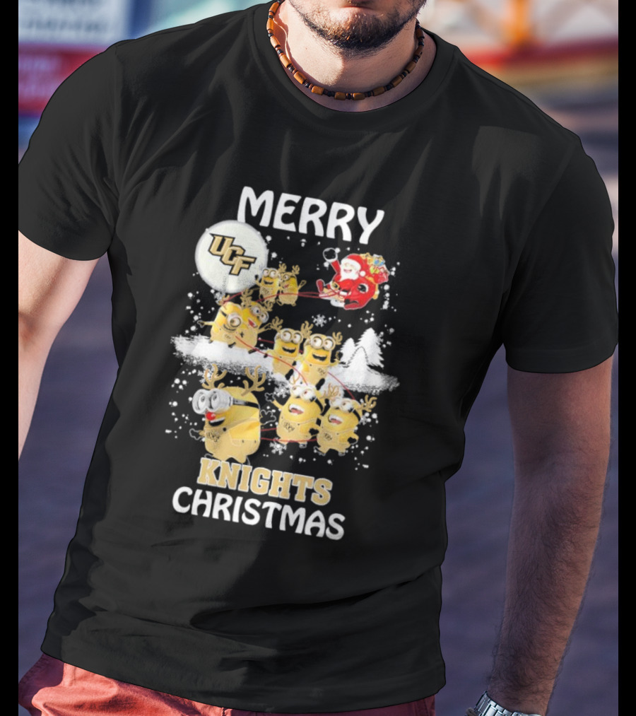 Merry UCF Knights Christmas With Minions And Santa T-Shirt