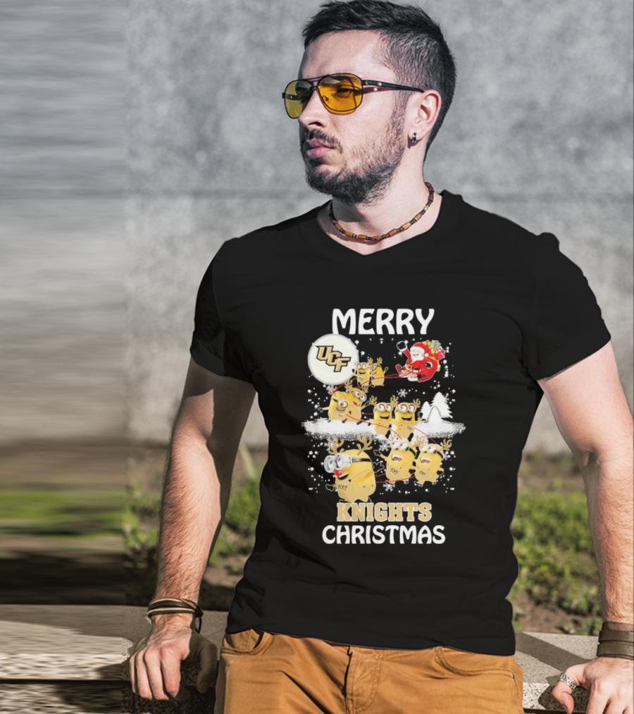 Merry UCF Knights Christmas With Minions And Santa T-Shirt