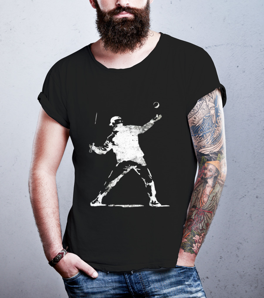 Banksy Flower Thrower Graffiti Street Art Baseball T-Shirt